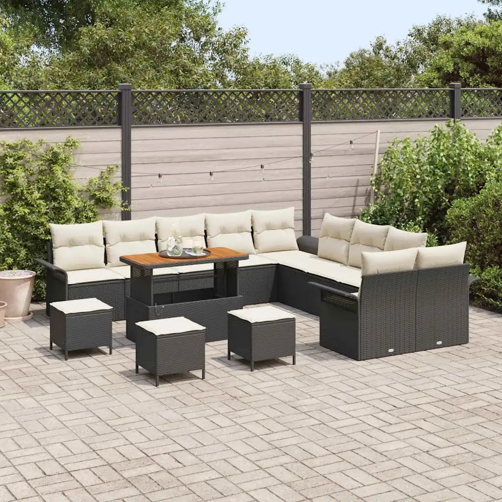 Set Divano da Giardino con cuscino 14 pcs Nero e Crema 3364150