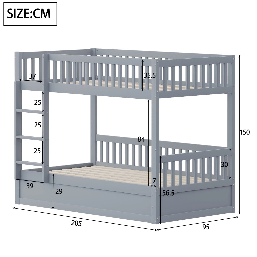 Letto a castello per bambini 90 × 200 cm con vano contenitore idraulico in legno grigio e scala