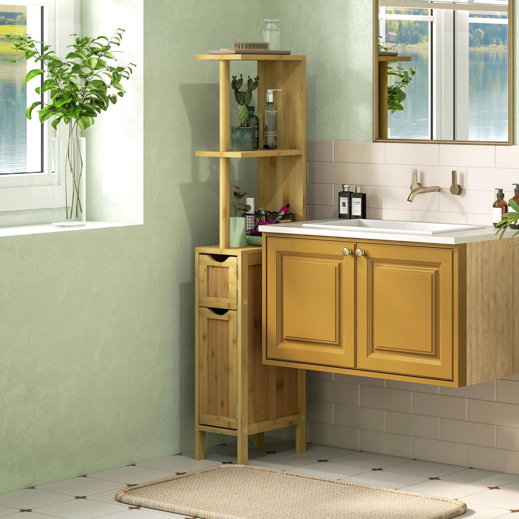 Colonna Bagno con Ripiani e Ante ¨C Minimal ¨C Bamb¨´ Naturale 18x30x120 cm