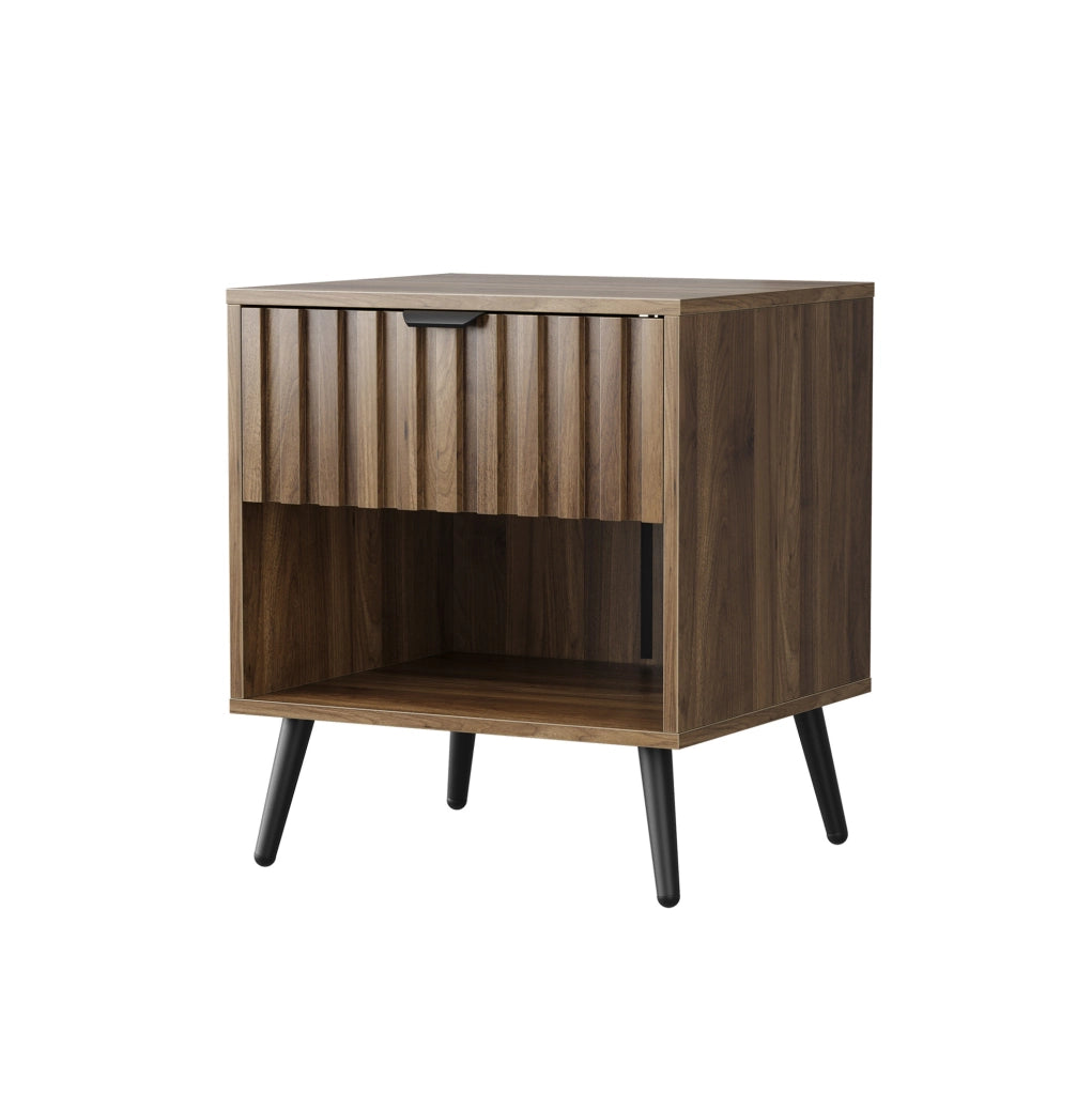 Comodino moderno in MDF effetto noce con cassetto