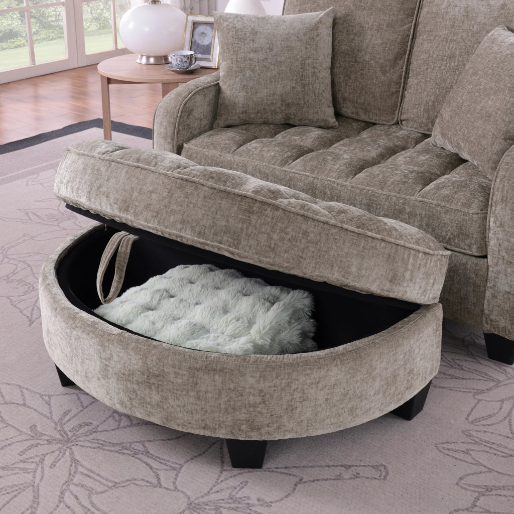 Divano letto 2 in 1 con pouf contenitore in legno di eucalipto marrone