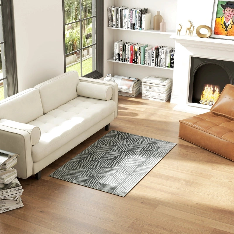 Tappeto da soggiorno moderno in polipropilene grigio scuro 150 × 80 cm lavabile in lavatrice con motivo geometrico