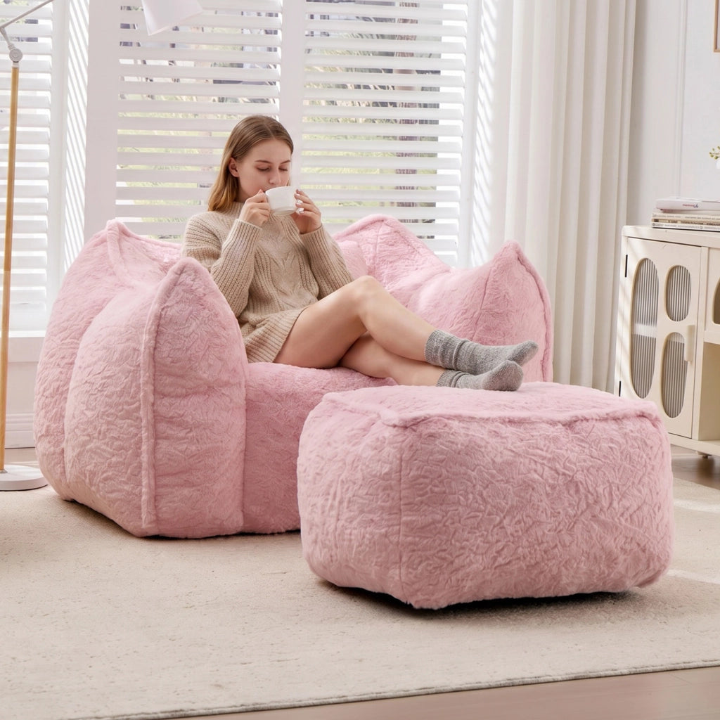 Puff finto pelo con cuscino e pouf ¨C Minimal ¨C rosa
