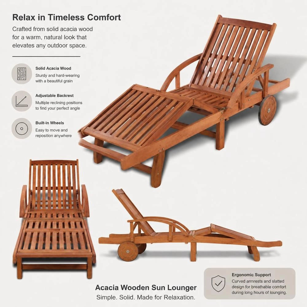 Sun Lounger Made Of Solid Acacia Wood