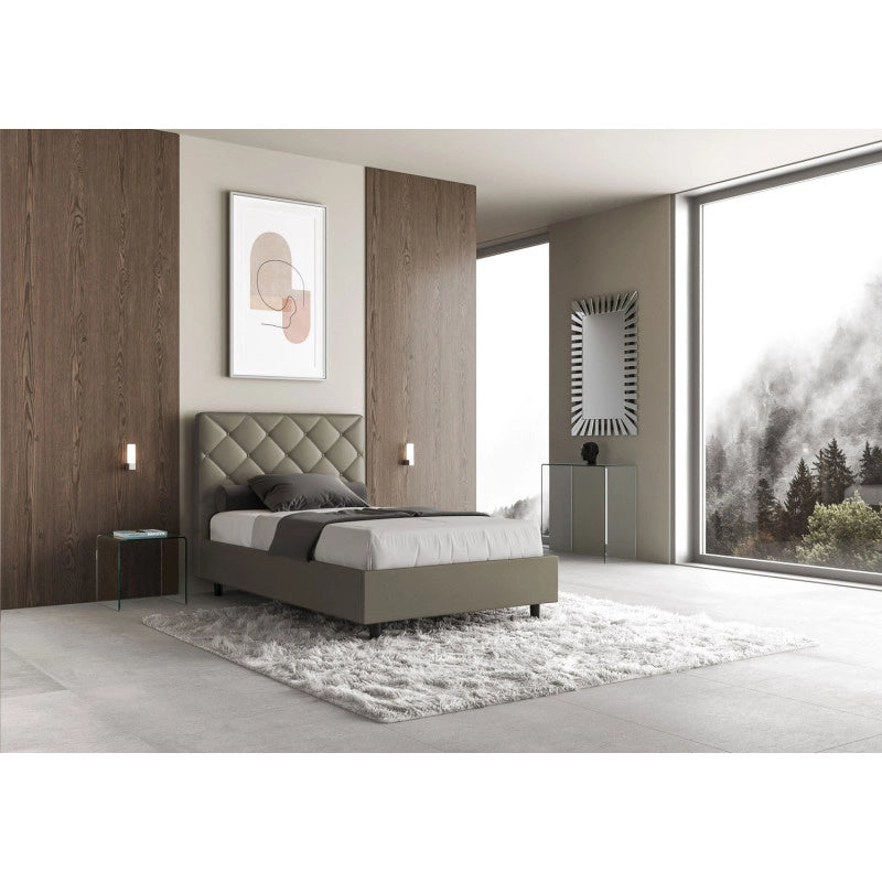 Letto imbottito Piazza e mezzo 110x200 cm Priya - Similpelle,Senza rete,Cappuccino