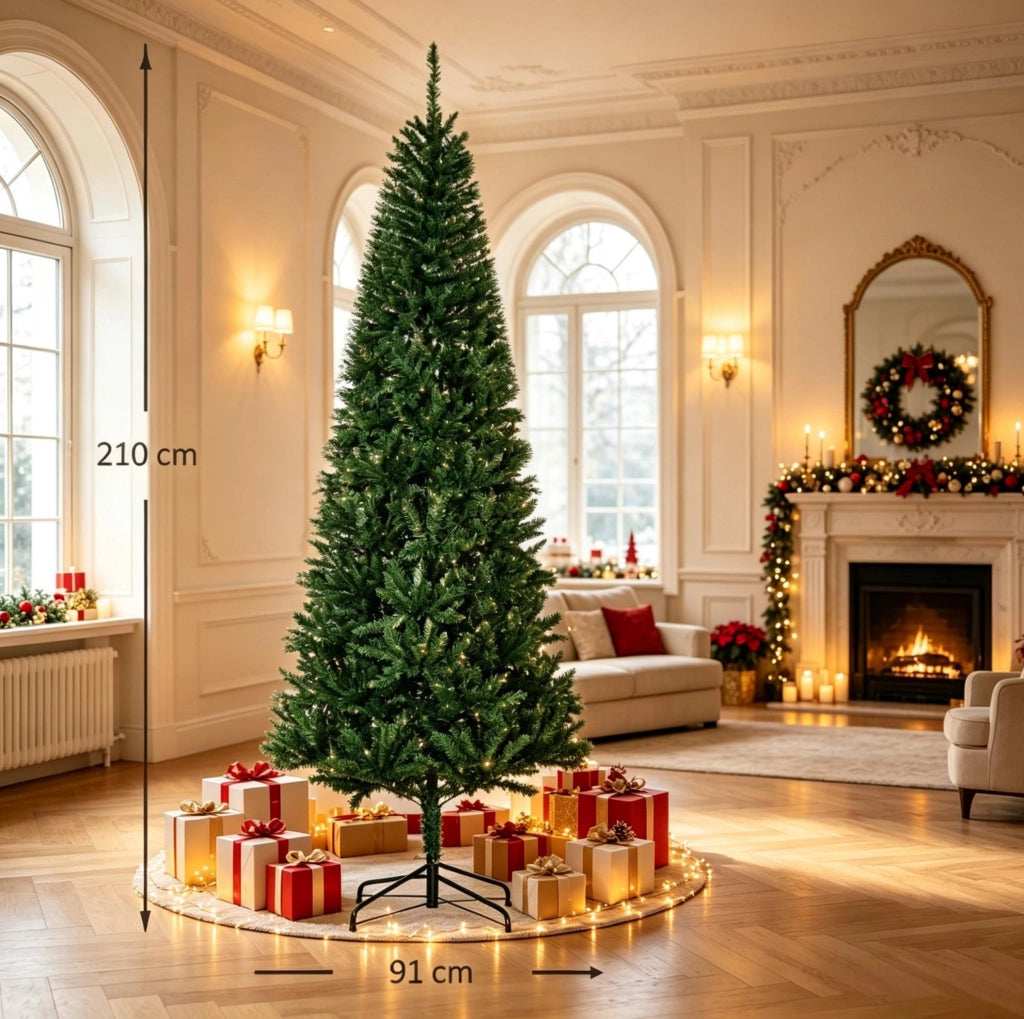 ALBERO DI NATALE Artificiale 210 cm Verde in PVC e Metallo