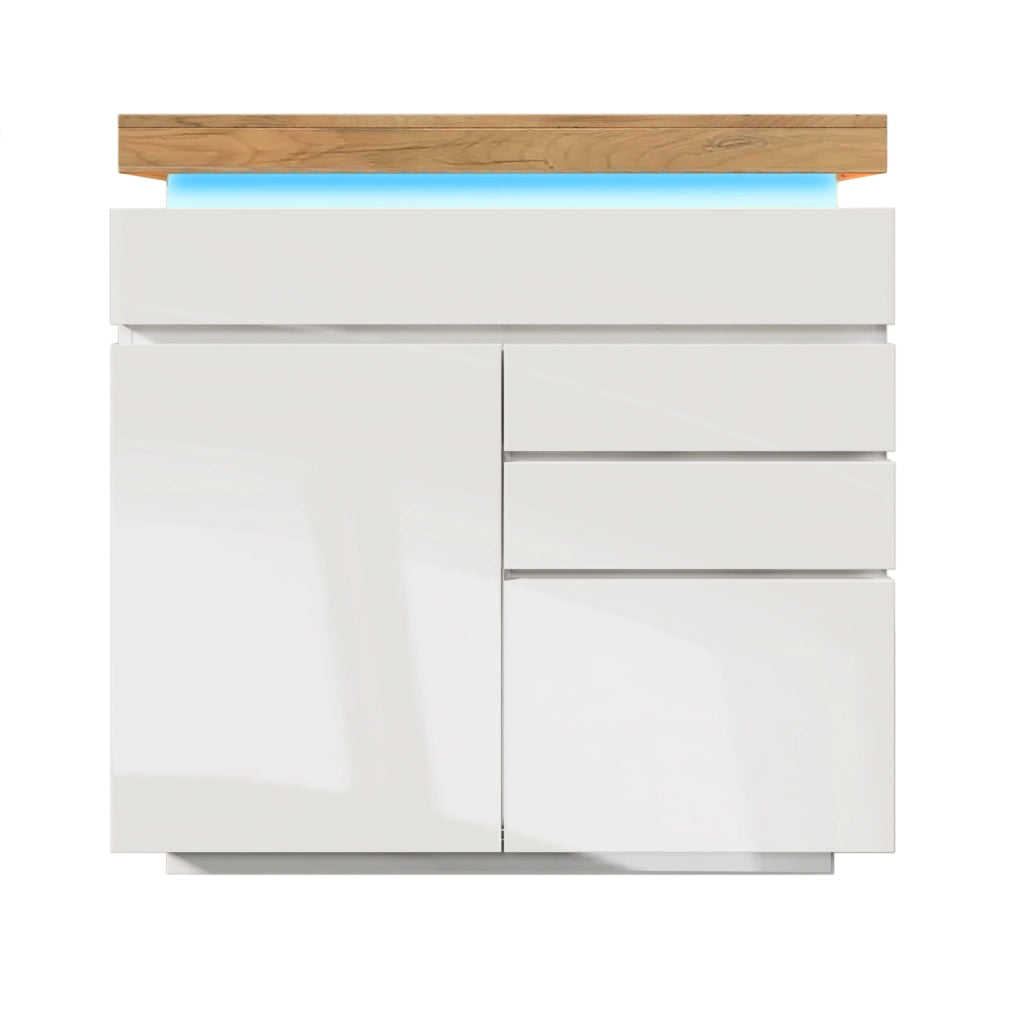 Mobile contenitore 115x110 cm bianco lucido con LED e cassetti HOMVRA