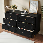 Credenza con 6 cassetti e piedini in metallo in MDF e truciolare nera