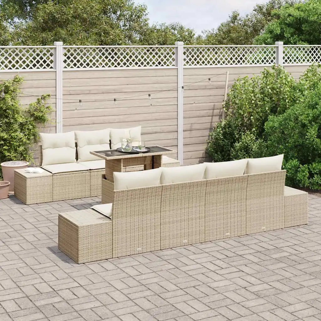 Set di divani con cuscino 8 pcs Beige e Crema polyrattan
