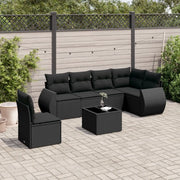 Set Divani da Giardino con Cuscini 7pz Nero Polyrattan