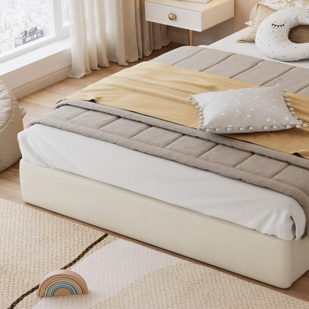 Letto matrimoniale imbottito 140 ¡Á 200 cm in velluto beige con testiera a forma di fiore e rete a doghe