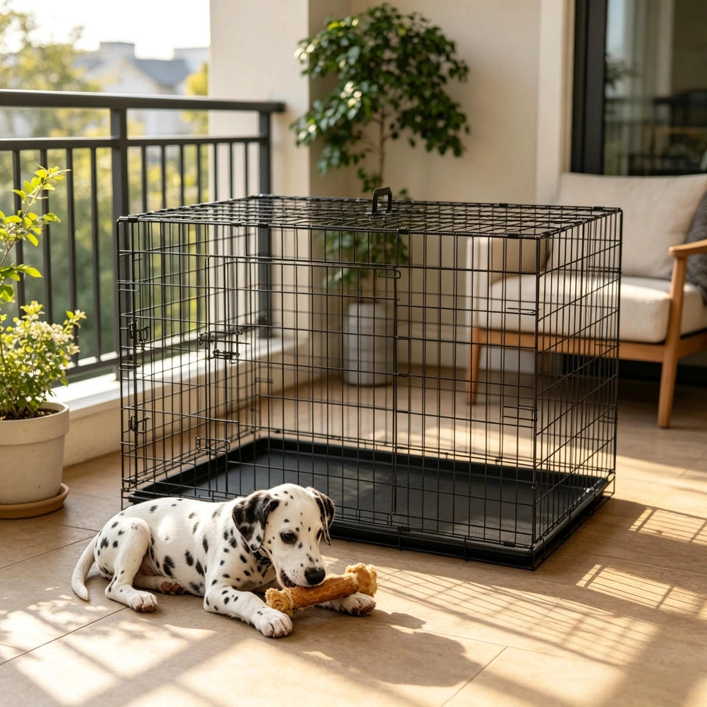 Gabbia per cani pieghevole con 2 porte bloccabili vassoio rimovibile maniglia in acciaio nero 121 × 77 × 82 cm