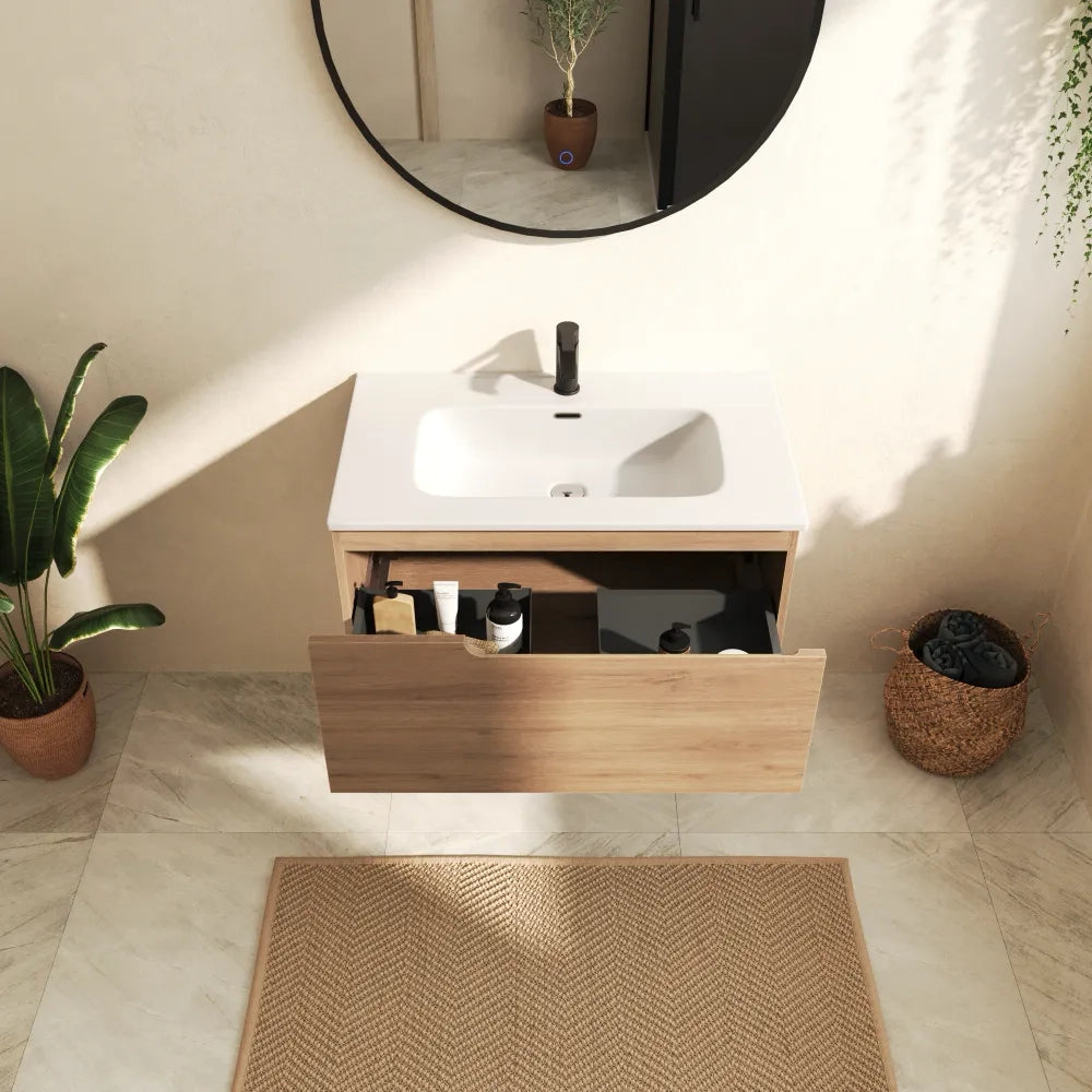 Mobile bagno sospeso 120 cm un cassetto rovere chiaro con lavabo | Berg