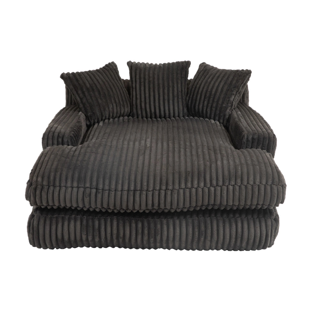 Chaise longue da interno 125x155x63 cm in velluto a coste nero con 3 cuscini