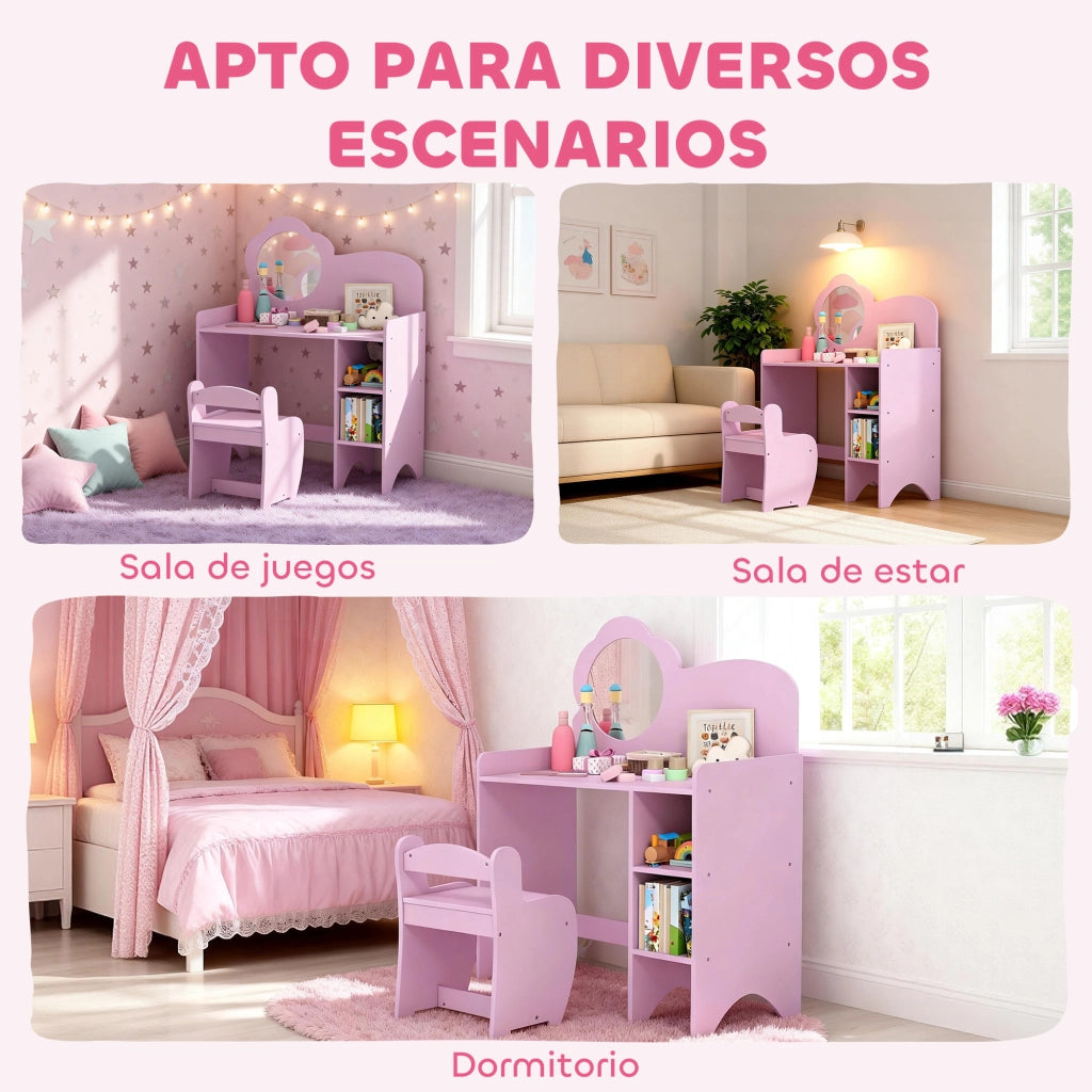 Scrivania con Specchio e Scaffale per Bambini ¨C Minimal ¨C Morado