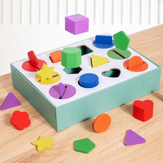 Giocattoli per bambini, riconoscimento delle forme, classificazione dei colori, scatola integrata, giocattoli educativi in legno per la scuola materna (12 buchi)