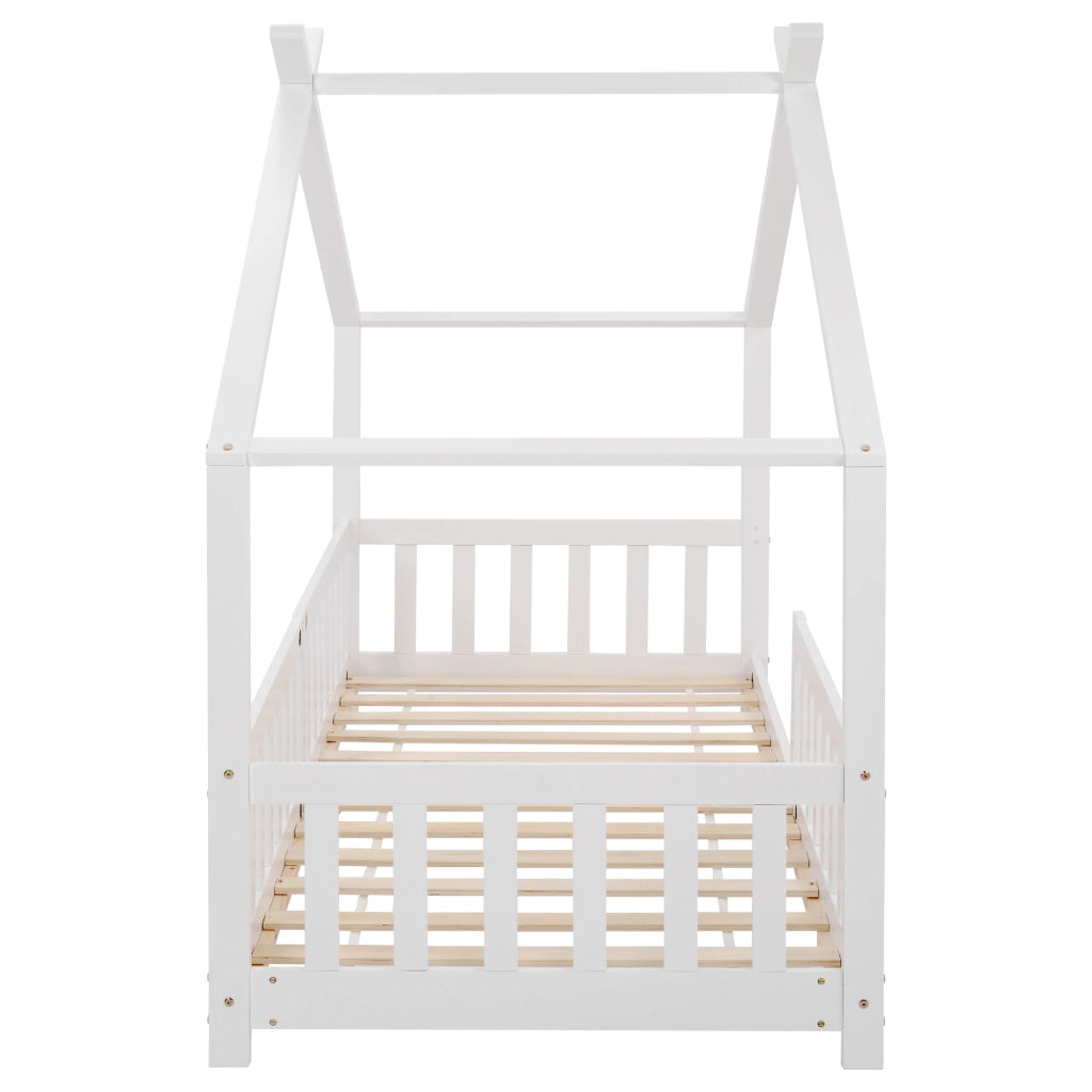 Letto per bambini a casetta 90 × 200 cm con sponde, in legno di pino bianco e spazio sotto il letto