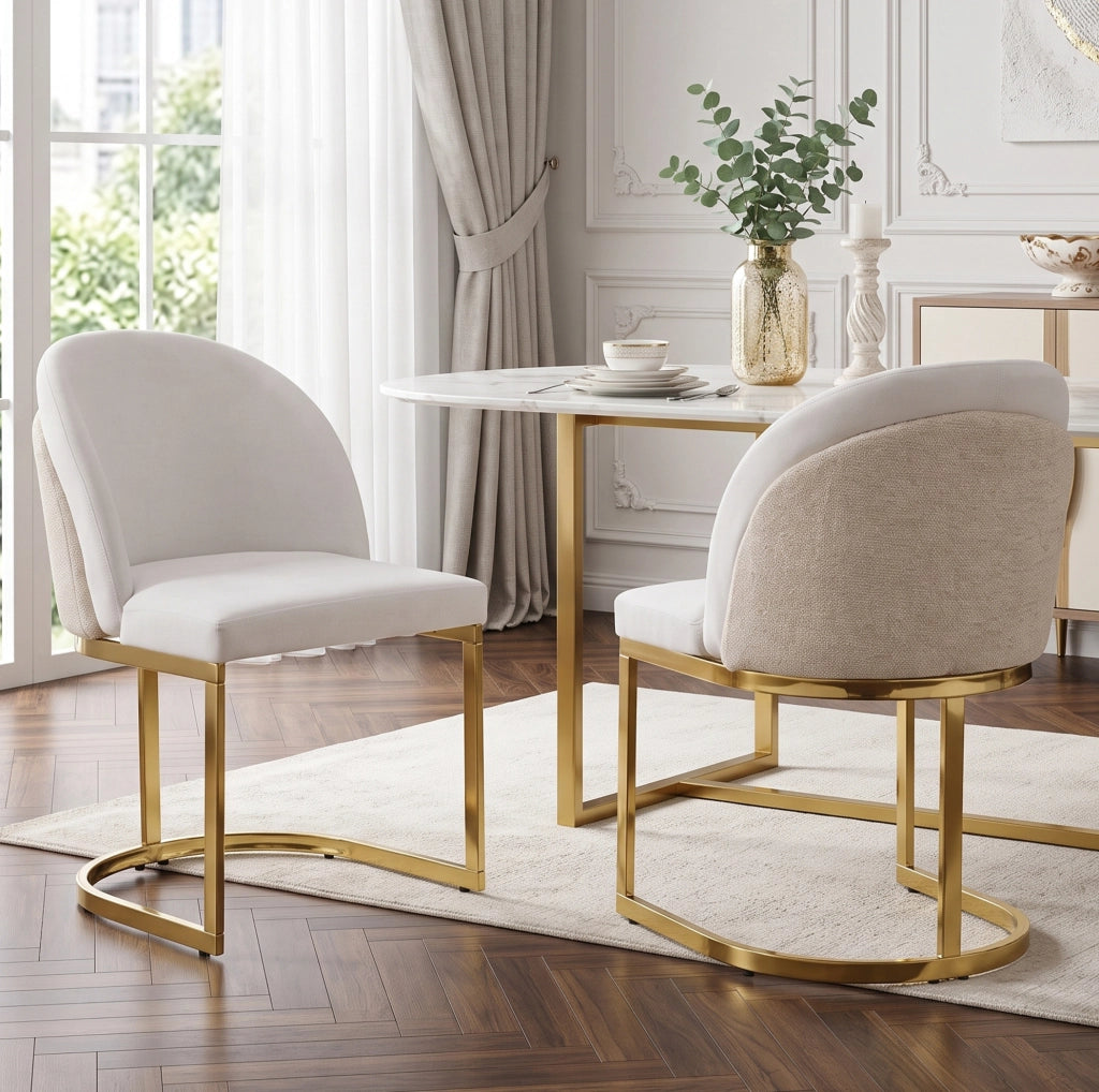 Set di 6 sedie da pranzo in chenille beige e oro