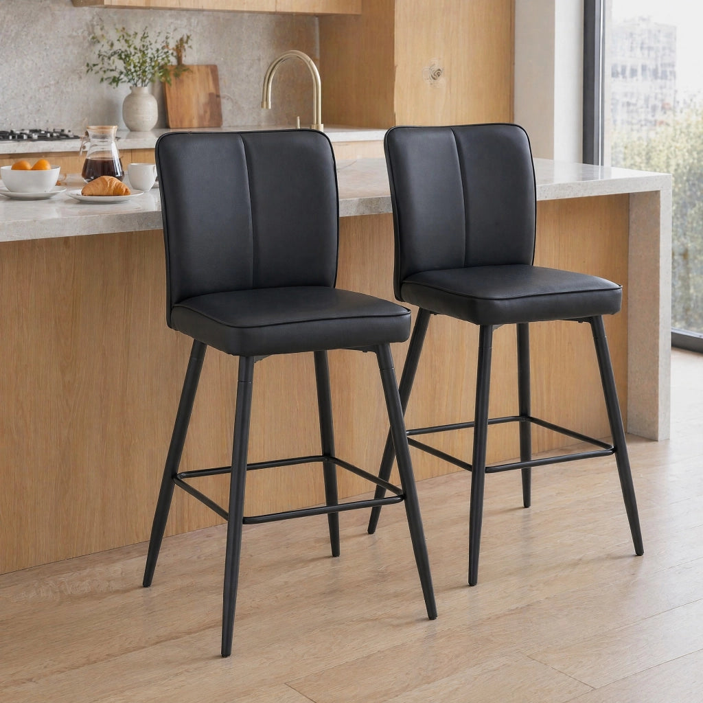 Set di 2 sgabelli da bar neri in PU con schienale ergonomico, struttura in metallo e altezza 101 cm