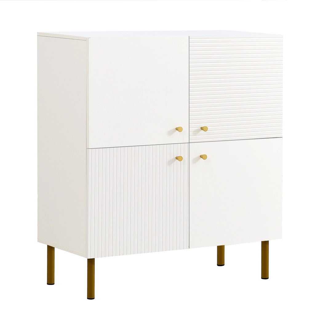 Madia con maniglie in lega di zinco e gambe in acciaio per soggiorno e ingresso; in MDF; bianco; 80×36×90 cm