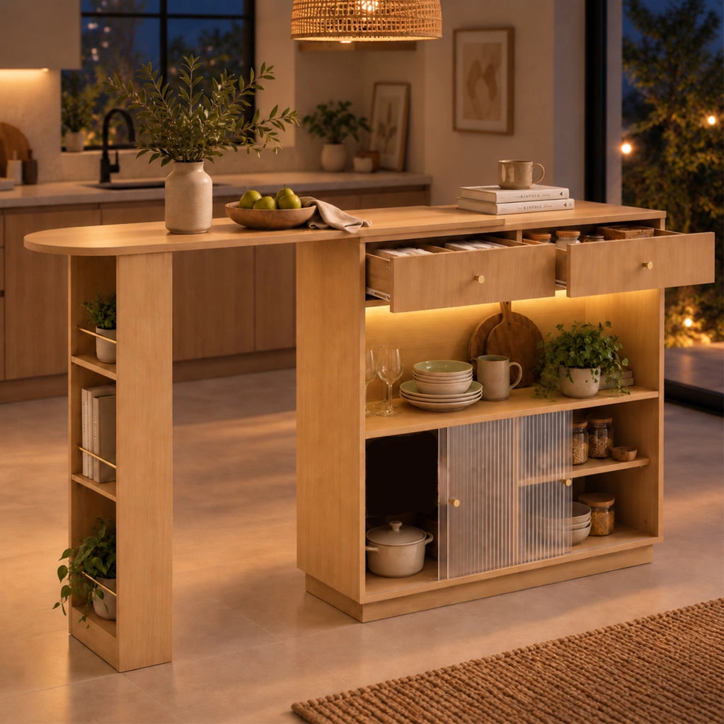 Isola cucina con bancone girevole 360¡ã e LED, rovere HAVRYA