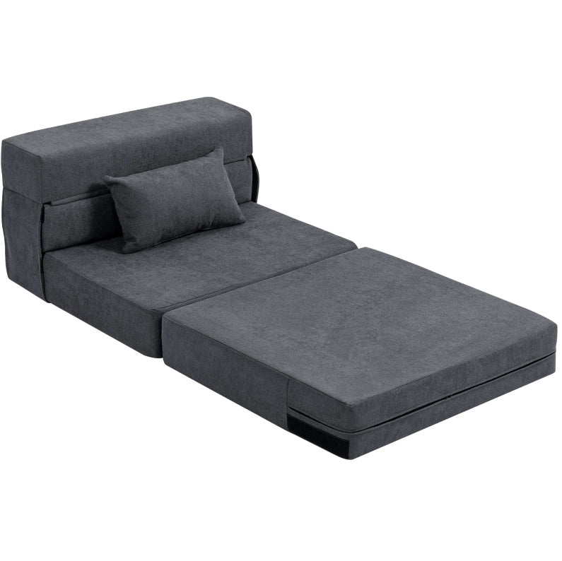 Poltrona Relax 3 in 1 con funzione letto, rivestimento in flanella grigio scuro, con cuscino lombare, ideale per soggiorno