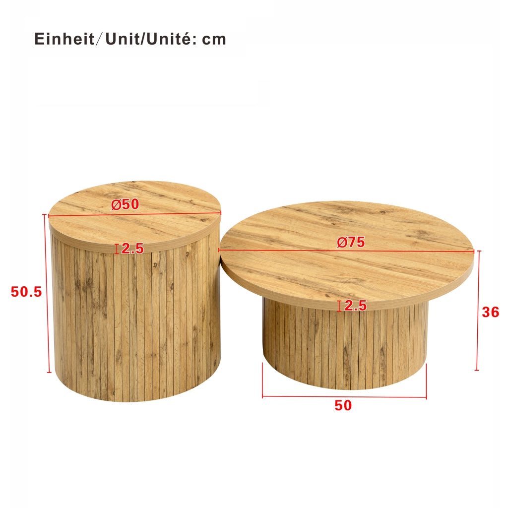 OKWISH Tavolini da Salotto Impilabili Rotondi con Doppia Struttura Separabile, Stile Minimalista, MDF, Naturale