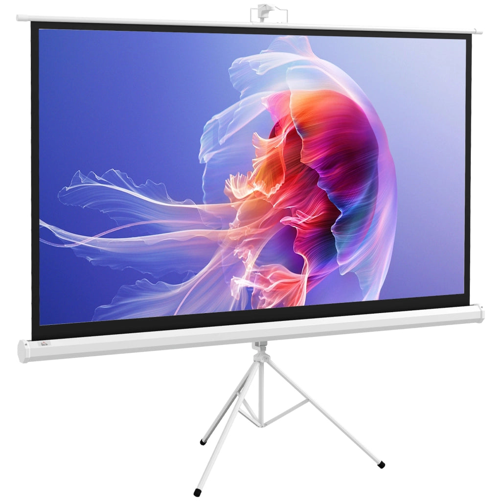 Telo Proiettore Pieghevole da 100" Formato 16:9 con Treppiede Regolabile, 235.8x8x136 cm, Bianco