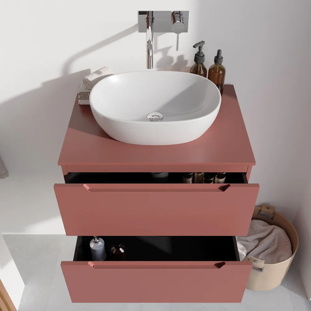 Mobile bagno sospeso 70cm terracotta due cassetti soft-close con top | Bako