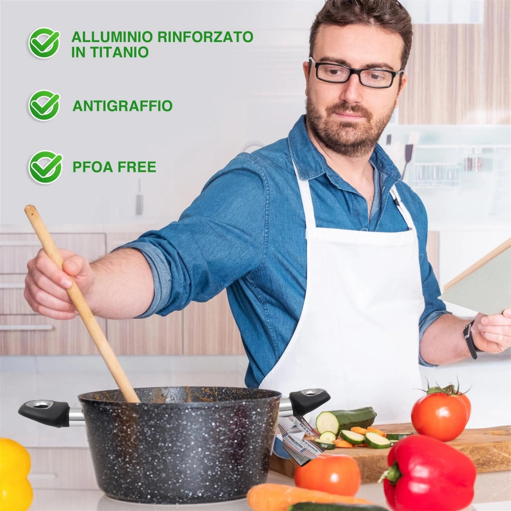 MAURY’S MAXISTONE TITANIUM CASSERUOLA 20 CM ANTIADERENTE IN ALLUMINIO RINFORZATO