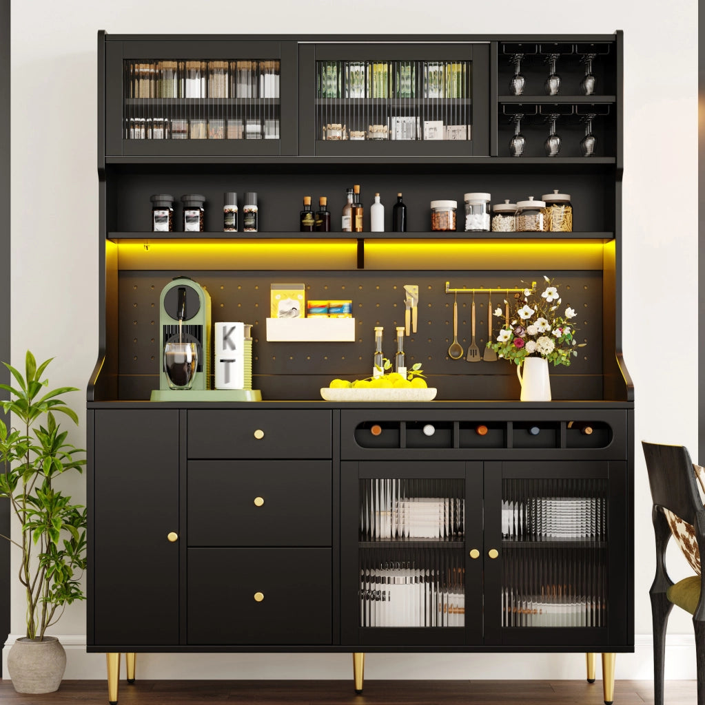 Mobiletto alto con luci LED e scaffali regolabili 145x39x171 cm nero
