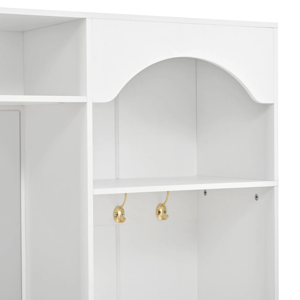 Mobile da ingresso 100x35x180 cm con specchio, panca e LED in MDF bianco
