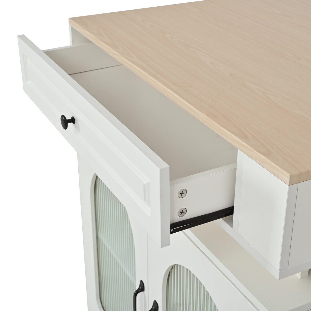 Tavolo allungabile con mobile contenitore LED e prese USB Type-C bianco in MDF e vetro 128~200 × 71 × 92 cm