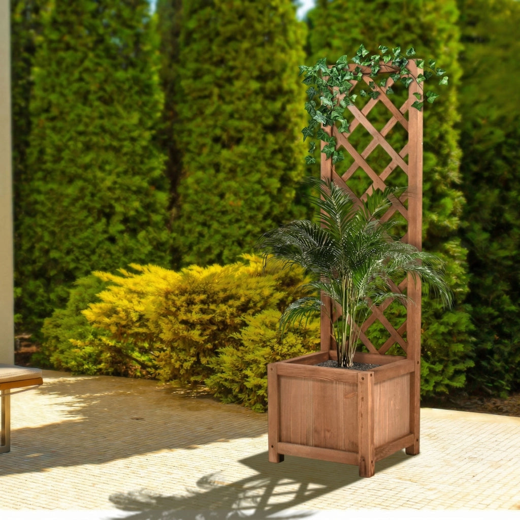 Rosy - Fioriera da Esterno con Grigliato 35x120x30 cm per Piante Rampicanti in Legno di Cedro Impregnato Ebony