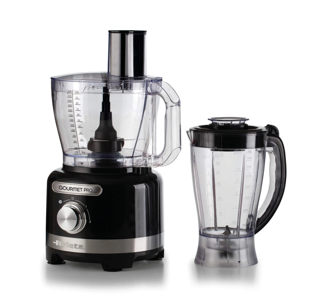 Ariete 1782 gourmet pro moderna, robot da cucina, tritatutto 3l, frullatore 2l, 2 velocità + pulse, set di lame + disco in acciaio inox, accessorio spremiagrumi, nero - 1782/02