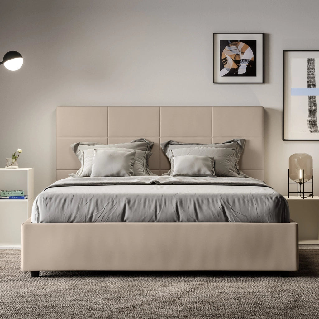 BS COM Letto matrimoniale king size contenitore imbottito 170x200 similpelle tortora