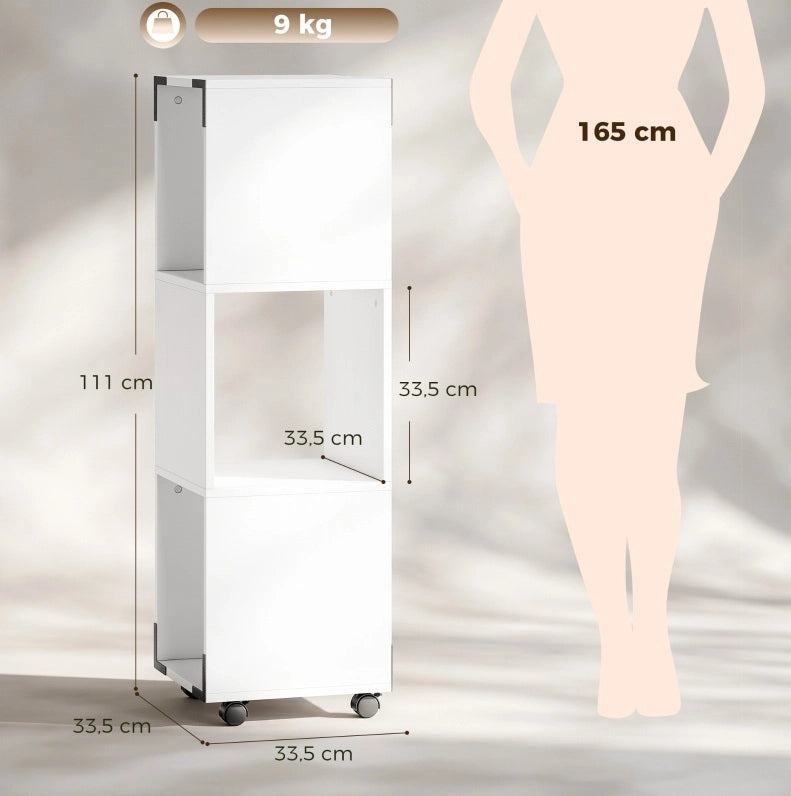 Cassettiera da ufficio mobile 33,5x33,5x111 cm in legno bianco salvaspazio –