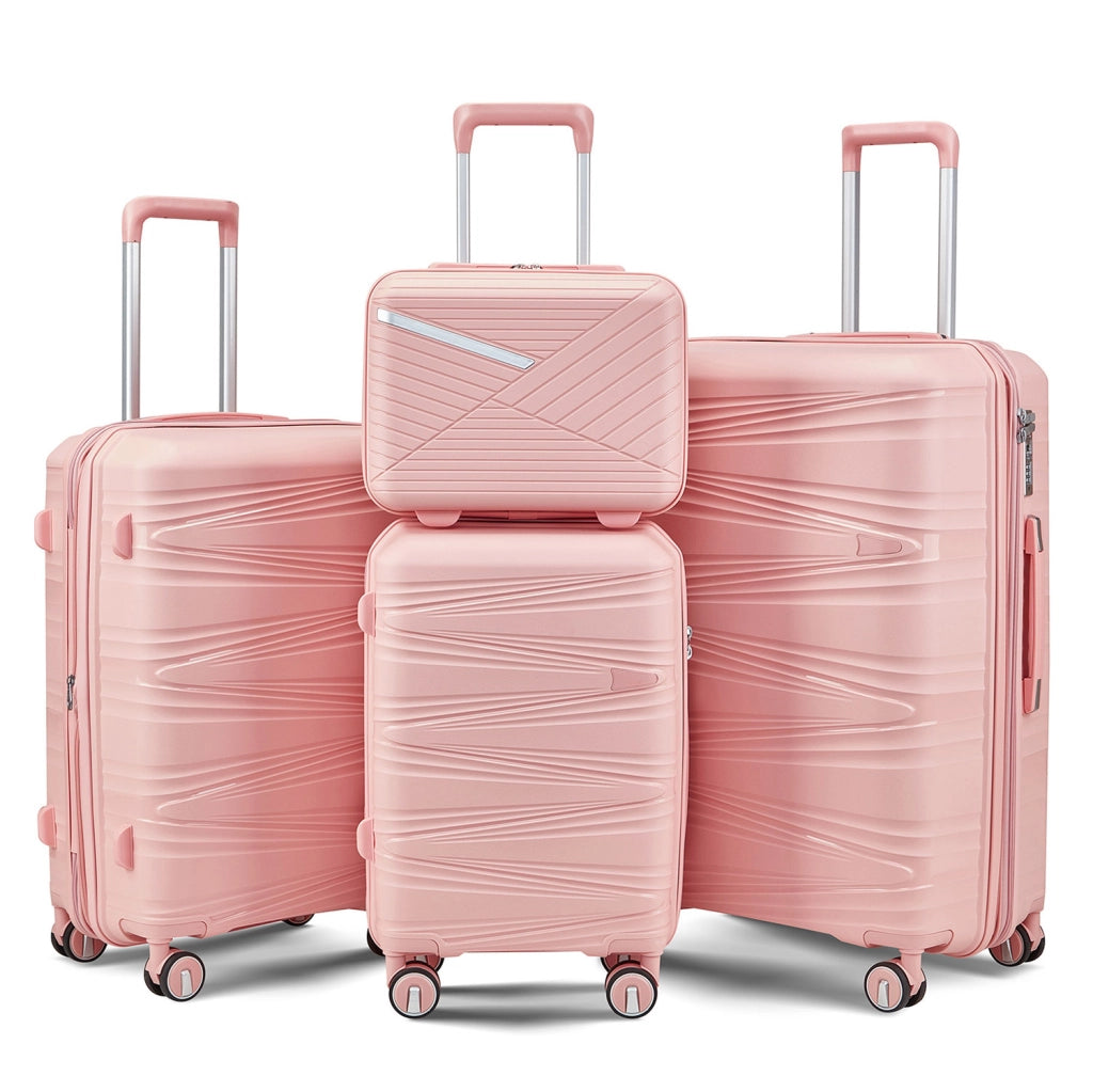 Set 4 valigie 20/24/28/14 pollici in PP rosa, ruote 360° –