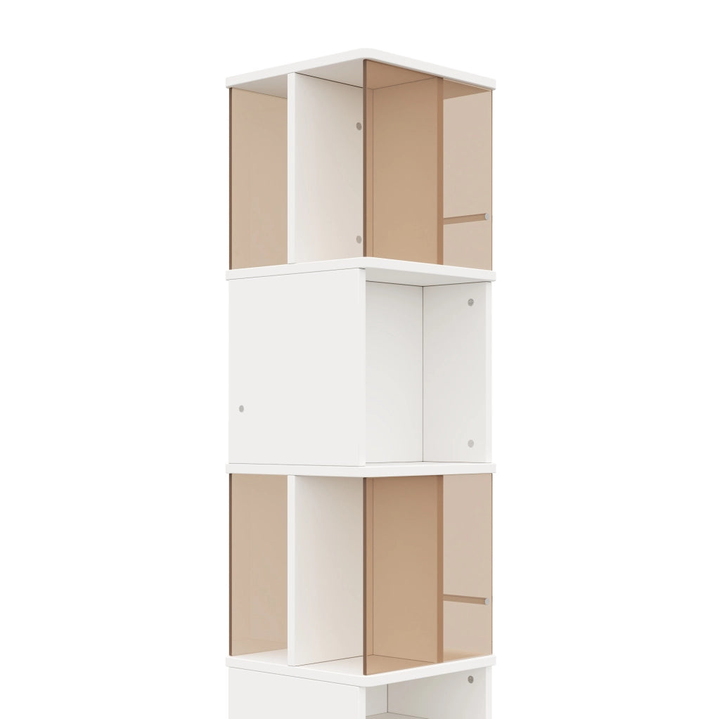 Vetrina girevole 50x50x160 cm con vetro temperato marrone e struttura MDF bianca e marrone