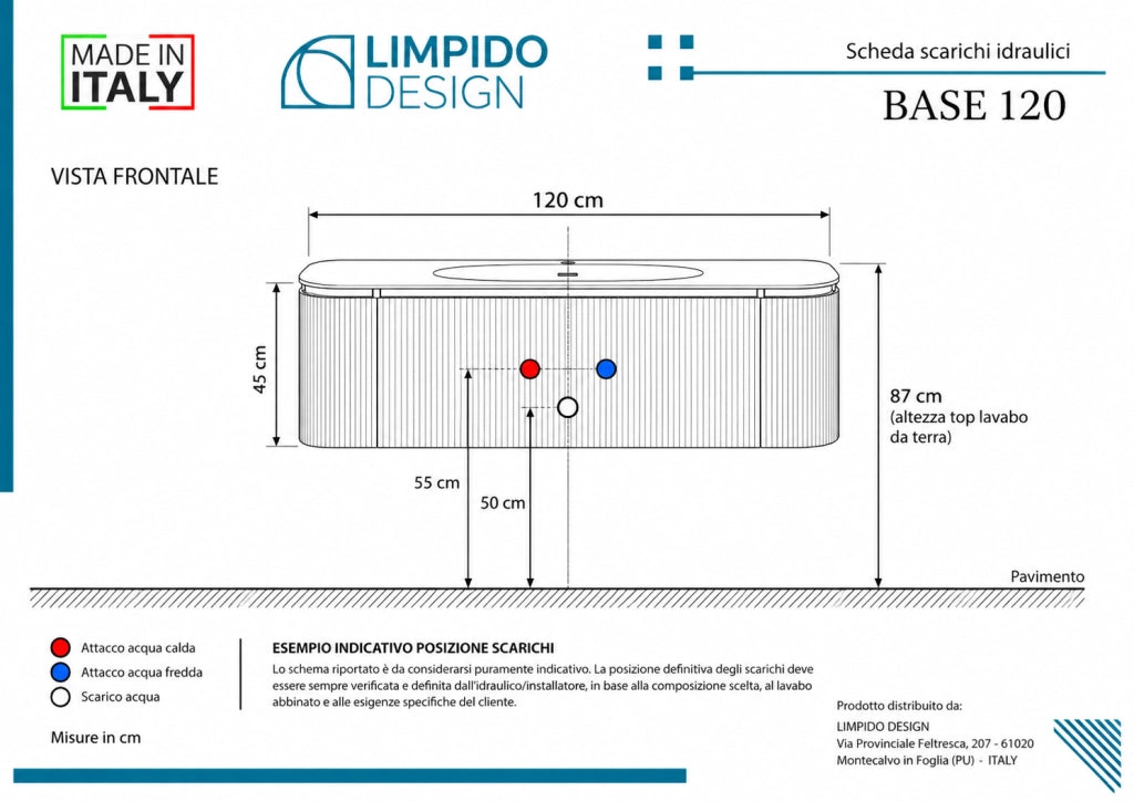 Limpido Design Base 120 cm Legno Noce Lavabo Specchio retro illuminato