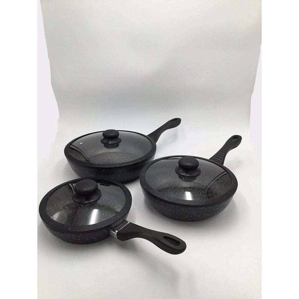 Trade Shop - Set 11pz Padelle In Pietra Lavica Antiaderente Coperchio Mestoli Ad Induzione Gas -