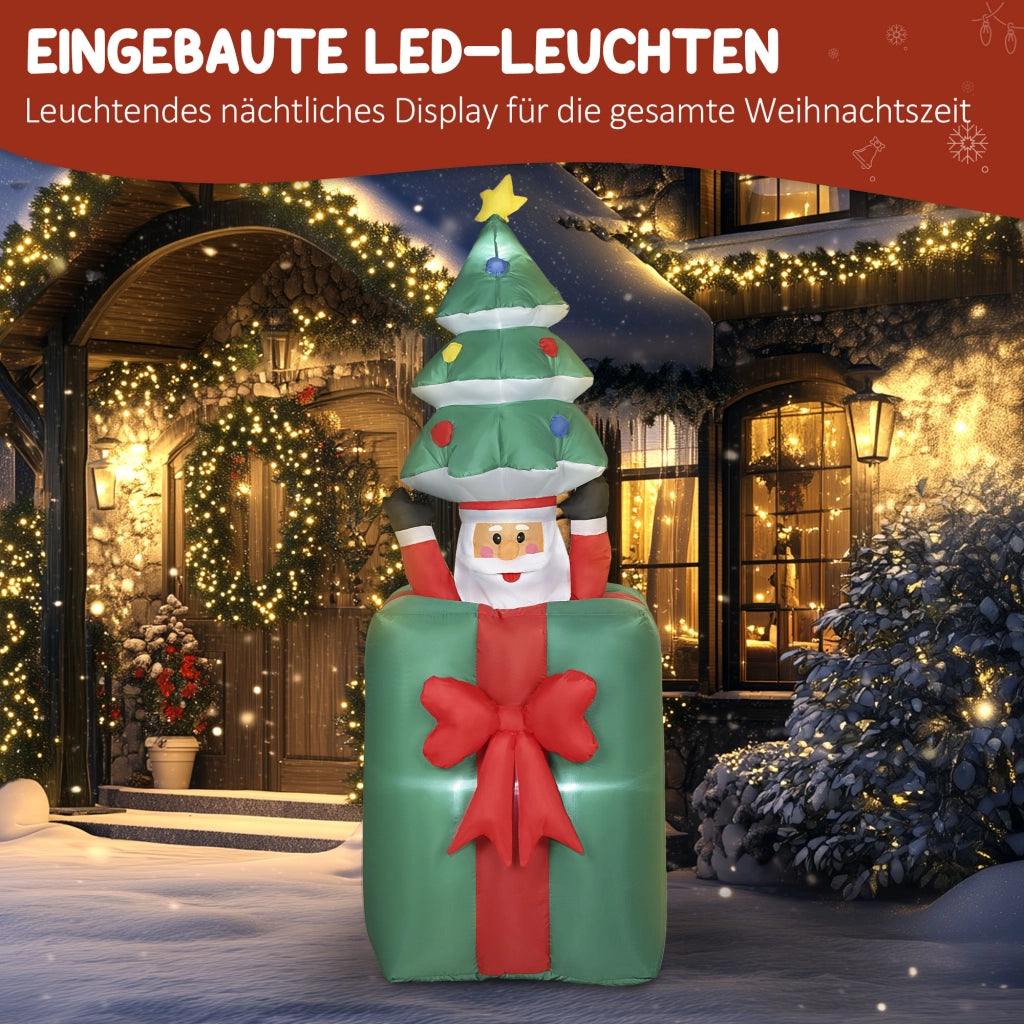Babbo Natale Gonfiabile Decorazione Natalizia con Luci LED in Poliestere per Interno ed Esterno Rosso e Verde Resistente per Casa e Giardino