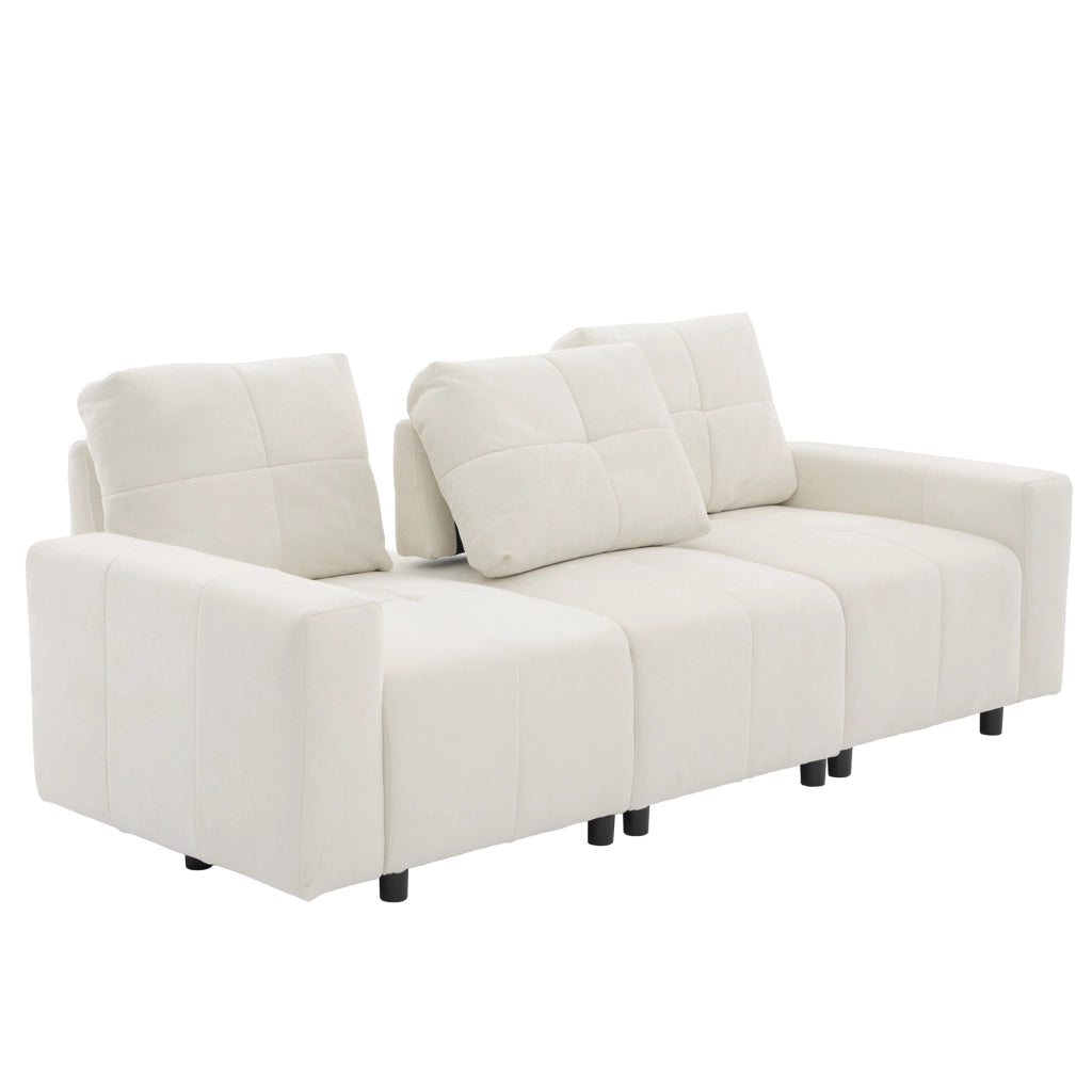 Divano modulare 3 posti con funzione letto e profondità regolabile in chenille beige