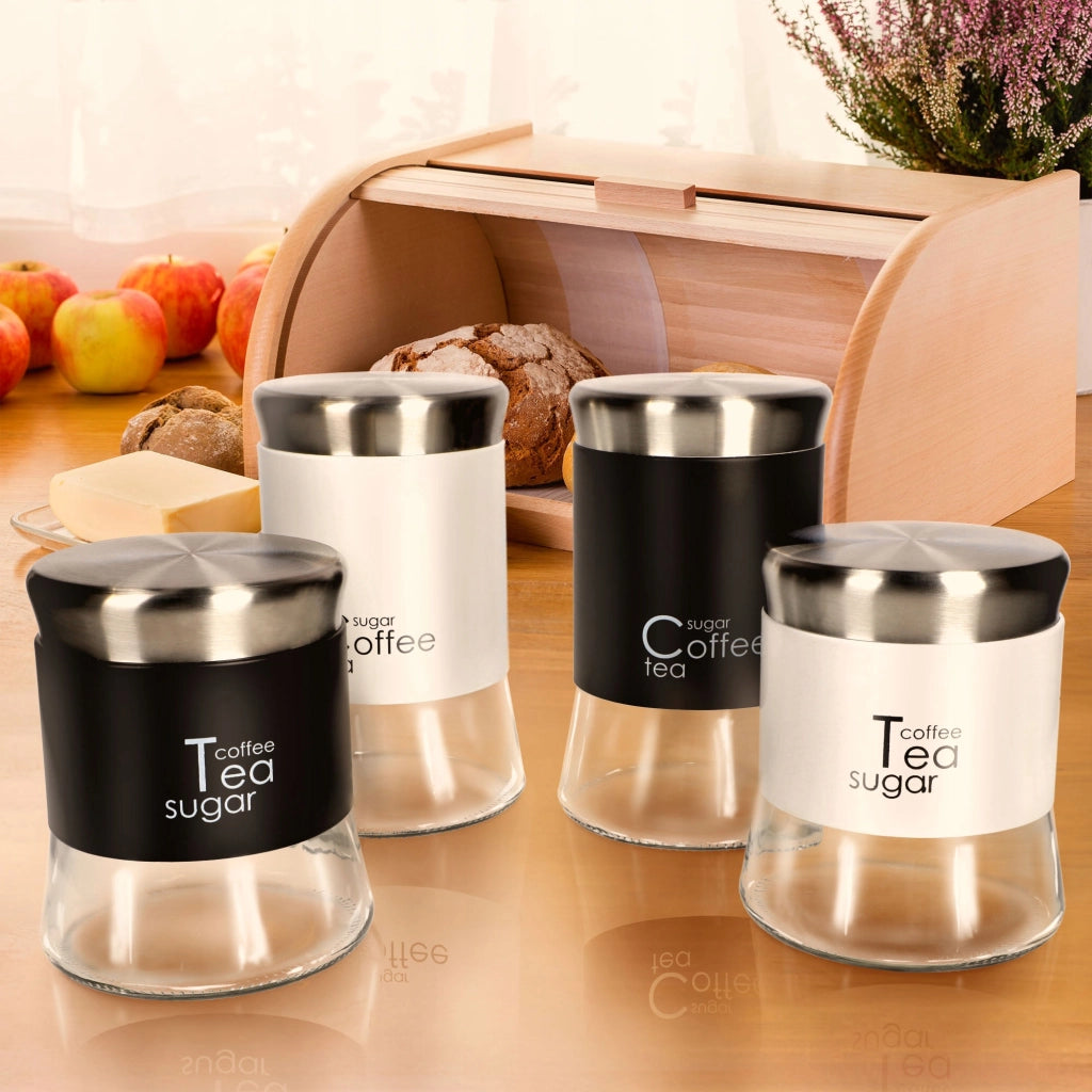 Contenitore in vetro con coperchio nero KADAX per caffè, tè e zucchero, capacità 1000 ml (1 litro).