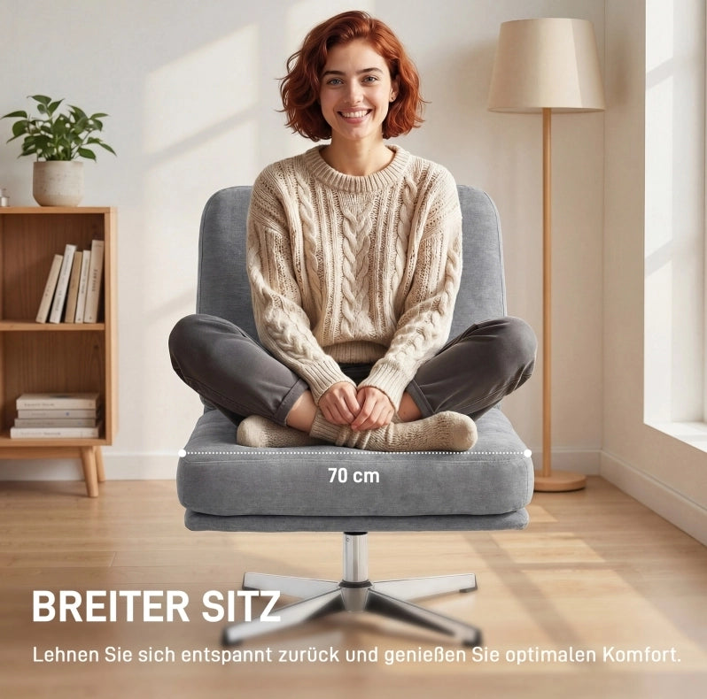 Poltrona Girevole con Rivestimento in Chenille, Seduta Larga 70 cm e Gambe in Metallo, Grigio Chiaro
