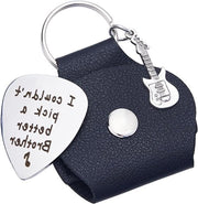 Sostegno chitarra con holder per plettro, regalo con tema chitarristico in pelle, hanger per chiavi in acciaio inossidabile con incisione nera.
