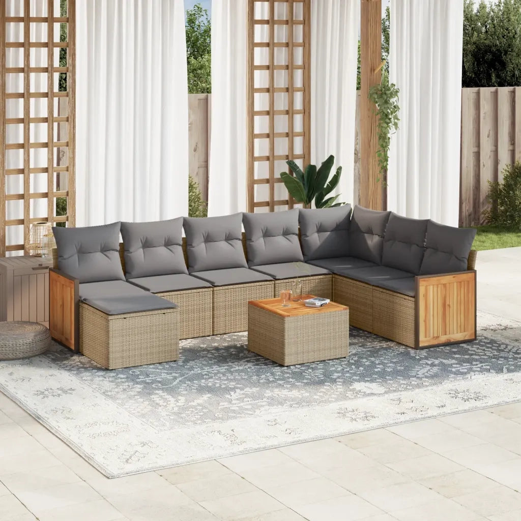 Set Divano da Giardino 9 pz con Cuscini Beige in Polyrattan 3227935