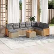 Set Divano da Giardino 9 pz con Cuscini Beige in Polyrattan 3227935