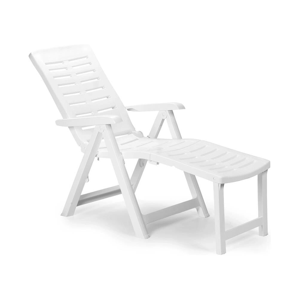 Trade Shop - Poltrona Lettino Prendisole Pieghevole Con Poggiapiedi Bianco 60x108x109 Cm 015933 -