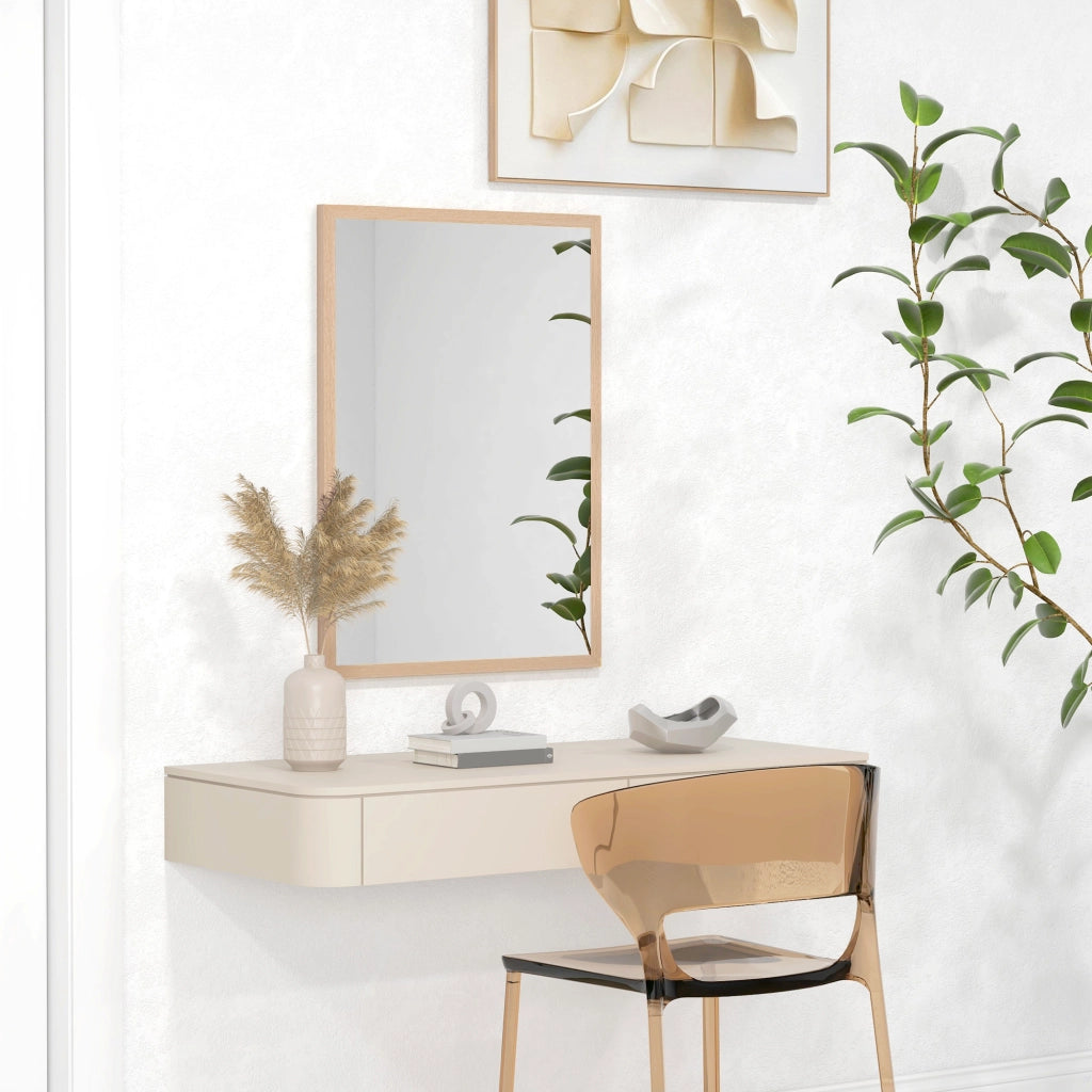 SPECCHIO DA PARETE DECORATIVO 50 x 70 cm MDF Legno Naturale 4 ganci